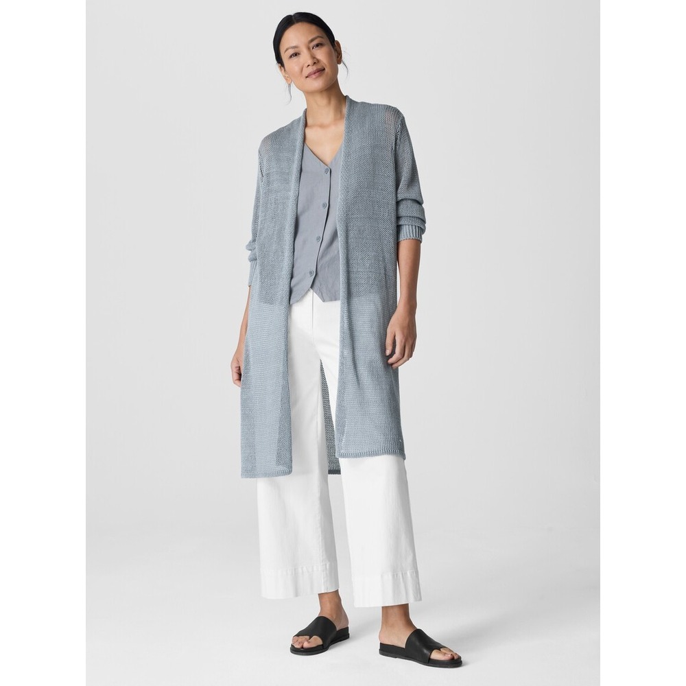 Eileen Fisher NWOT Organic Linen Cotton Cord Long Cardigan 1X Greystone Coastal